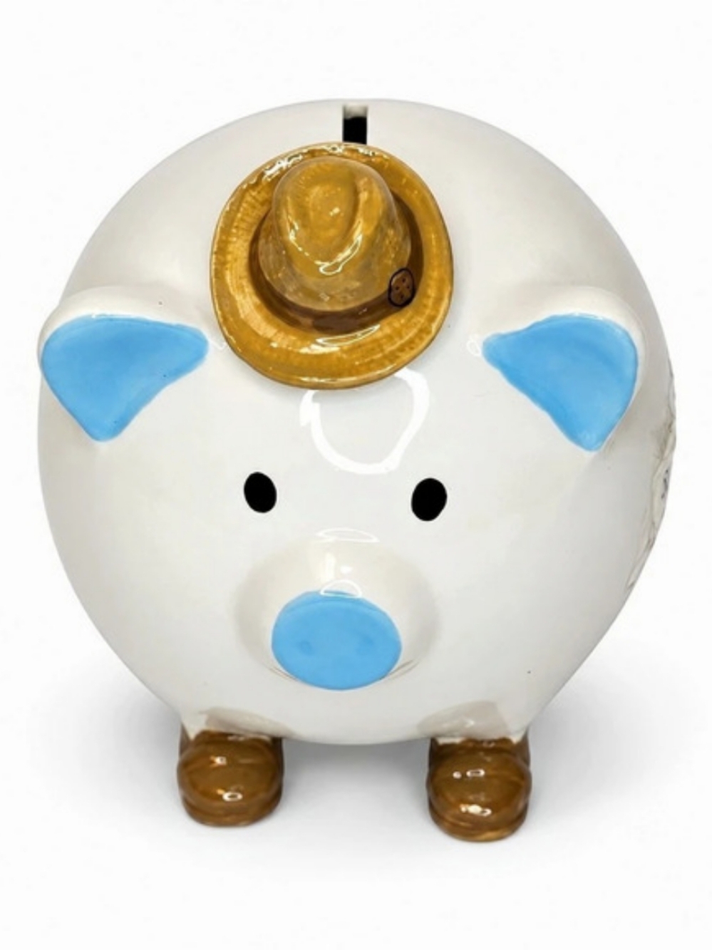 Mud Pie Cowboy Ceramic Piggy Bank in White, Brown, And Blue